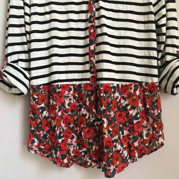 Anthro POSTMARK striped and floral print popover - Picture 3 of 8